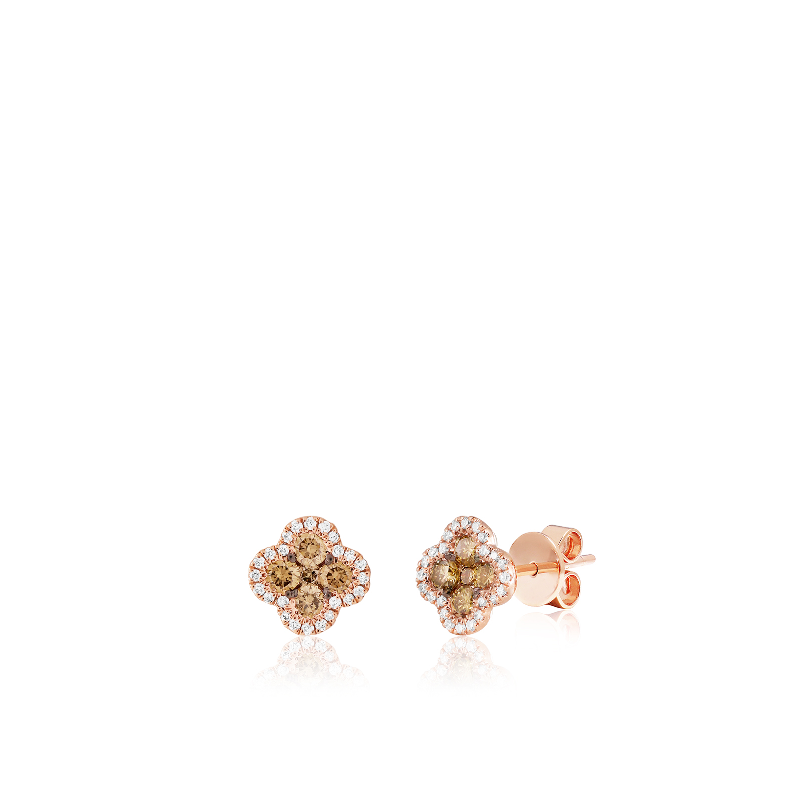14K Rose Gold Diamond Flower Stud Earring Rose Gold
