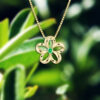Gold Floating Plumeria Pendant w/ Emerald 15mm - Image 2