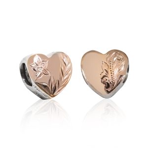 Heart Scroll Bead Rose Gold Plated Sterling Silver