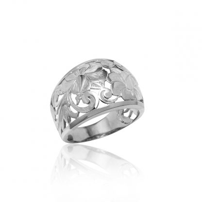 Dome Cut Out Tapered Hibiscus Ring with Plain Border