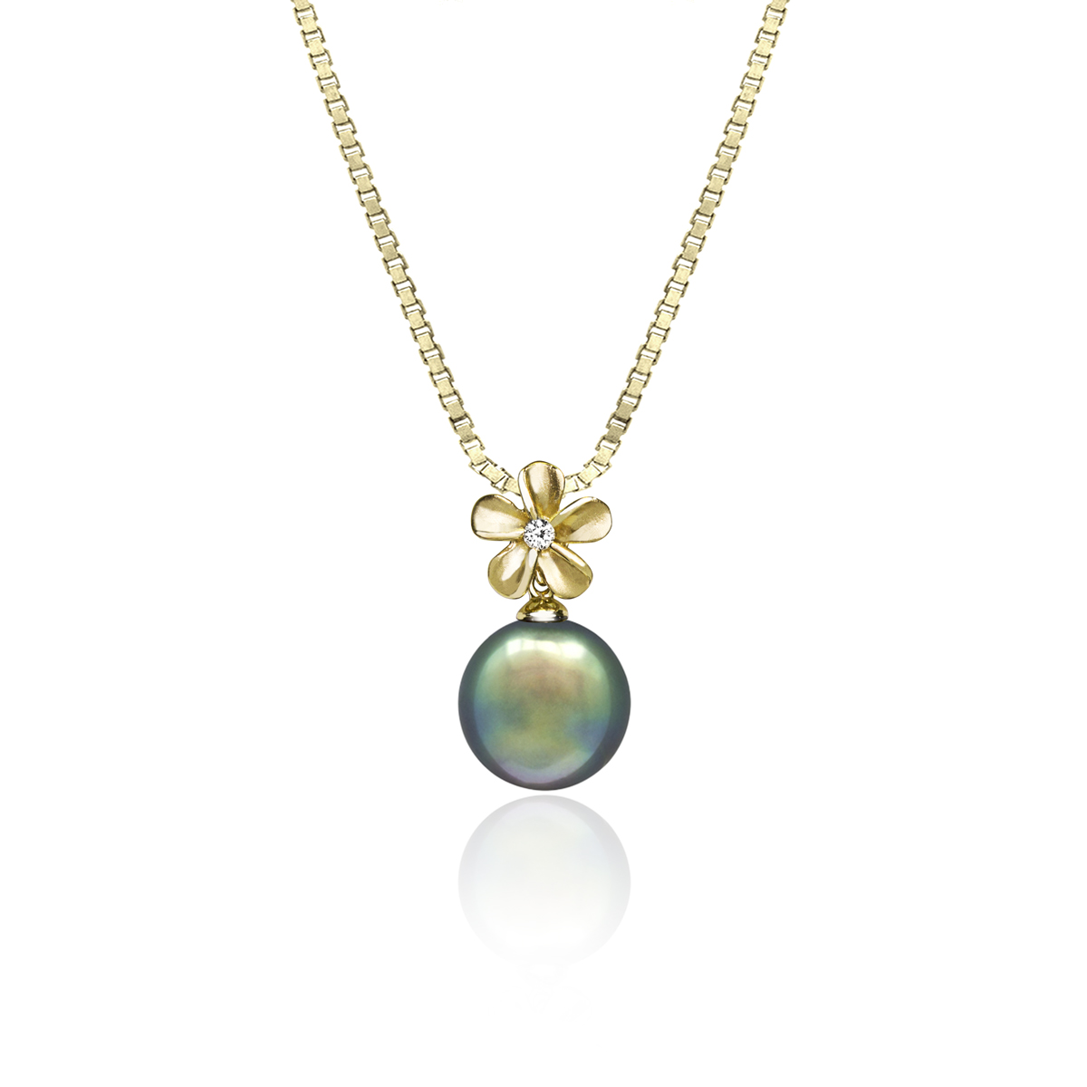 Peacock Green Tahitian Cultured Pearl Pendant Necklace 14K W Gold au585 Chain