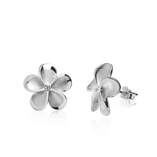 Plumeria Leverback Earrings In Gold With Diamonds - 18mm - Foto 6