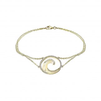 Deluxe Lustrous Diamond Wave Chain Link Bracelet Yellow Gold