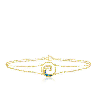 Blue Opal Lustrous Diamond Wave Chain Link Bracelet