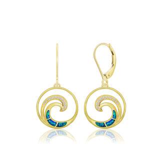 Blue Opal Lustrous Diamond Wave Earrings