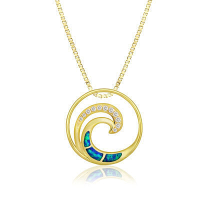 Blue Opal Lustrous Diamond Wave Pendant 15mm - Image 2