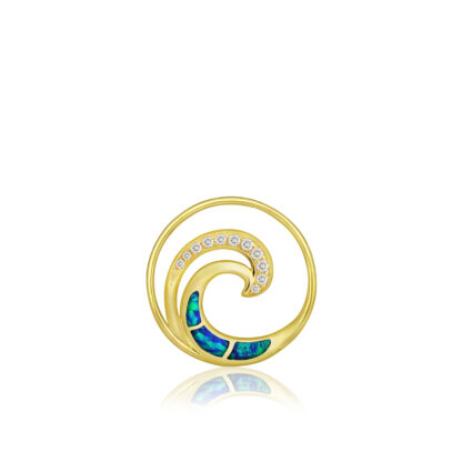 Blue Opal Lustrous Diamond Wave Pendant 15mm