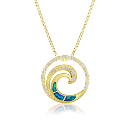 Deluxe Blue Opal Lustrous Diamond Wave Pendant 15mm - Image 2