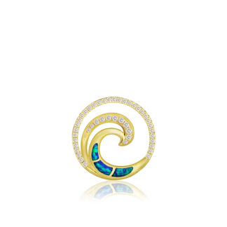 Deluxe Blue Opal Lustrous Diamond Wave Pendant 15mm
