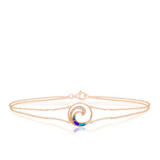 Blue Opal Lustrous Diamond Wave Chain Link Bracelet