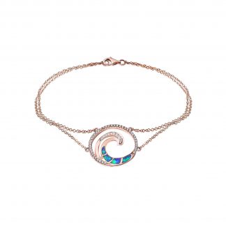 Deluxe Blue Opal Lustrous Diamond Wave Chain Link Bracelet Rose Gold