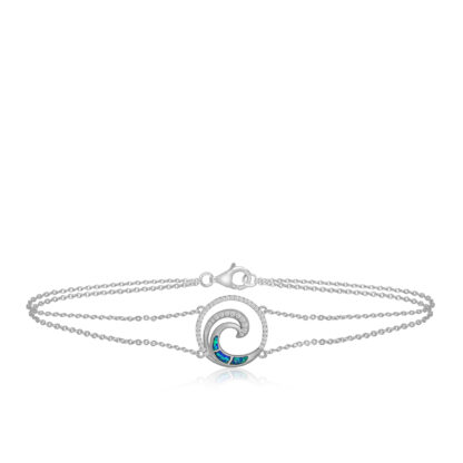 Deluxe Blue Opal Lustrous Diamond Wave Chain Link Bracelet White Gold - Image 2