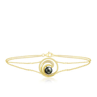 Lustrous Diamond Wave Pearl Chain Bracelet 0.09ct