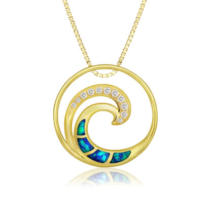 Blue Opal Lustrous Diamond Wave Pendant 20mm - Image 2