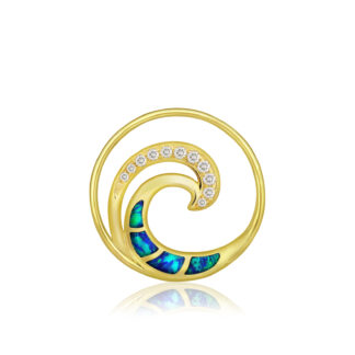 Blue Opal Lustrous Diamond Wave Pendant 20mm