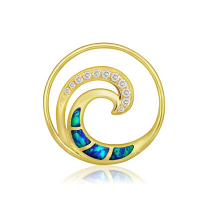 Blue Opal Lustrous Diamond Wave Pendant 24mm