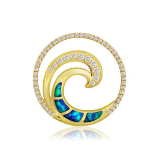 Deluxe Blue Opal Diamond Wave Pendant 24mm