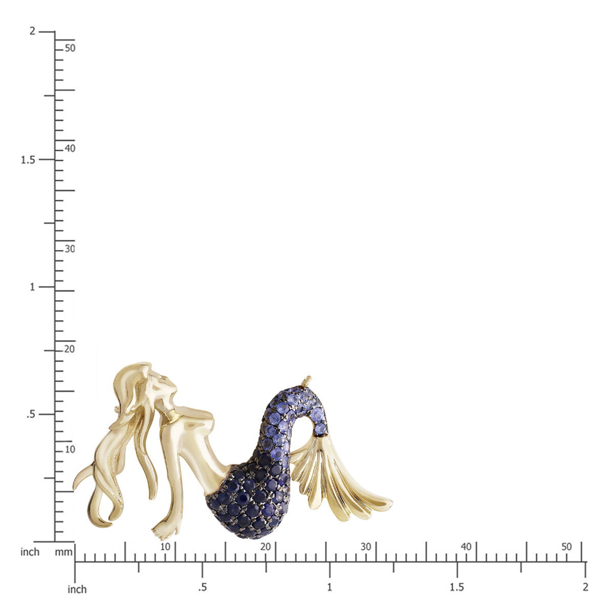 Gold Blue Sapphire Mermaid Pendant Necklace