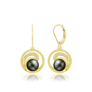 Lustrous Diamond Wave Pearl Earrings 0.13ct