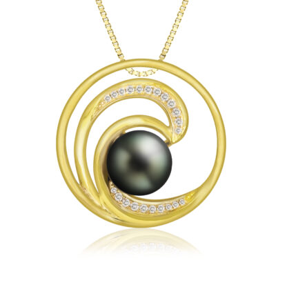 Diamond Pearl Wave Gold Pendant 23mm - Image 2