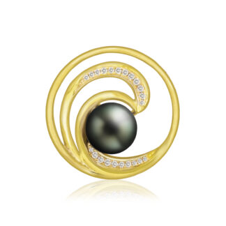 Diamond Pearl Wave Gold Pendant 23mm