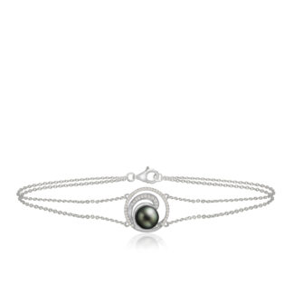 Deluxe Lustrous Diamond Wave Pearl Chain Bracelet 0.17ct White Gold