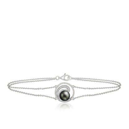 Deluxe Lustrous Diamond Wave Pearl Chain Bracelet 0.17ct White Gold