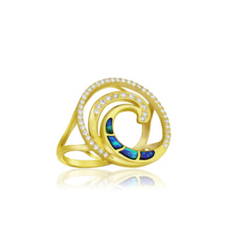 Deluxe Blue Opal Lustrous Diamond Wave Ring 19mm