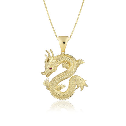 Gold Dragon Pendant with Ruby Eyes