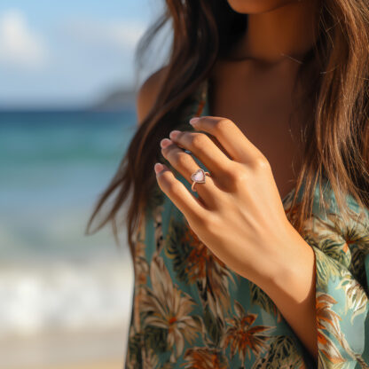 Diamond Mother Pearl Heart Ring 13mm - Image 2