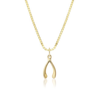 Gold Wishbone Charm Pendant