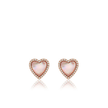Diamond Mother Pearl Heart Earrings 8mm