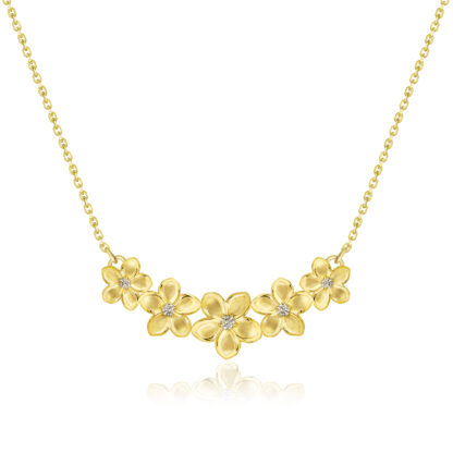 Small Five-Plumeria Diamond Necklace with Cable Chain