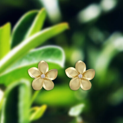 Queen Plumeria Diamond Stud Earrings 13mm - Image 2