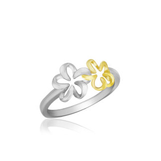 Two Tone Floating Plumeria Ring