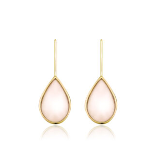 White Teardrop Mother of Pearl Hook Earrings in Yellow Gold