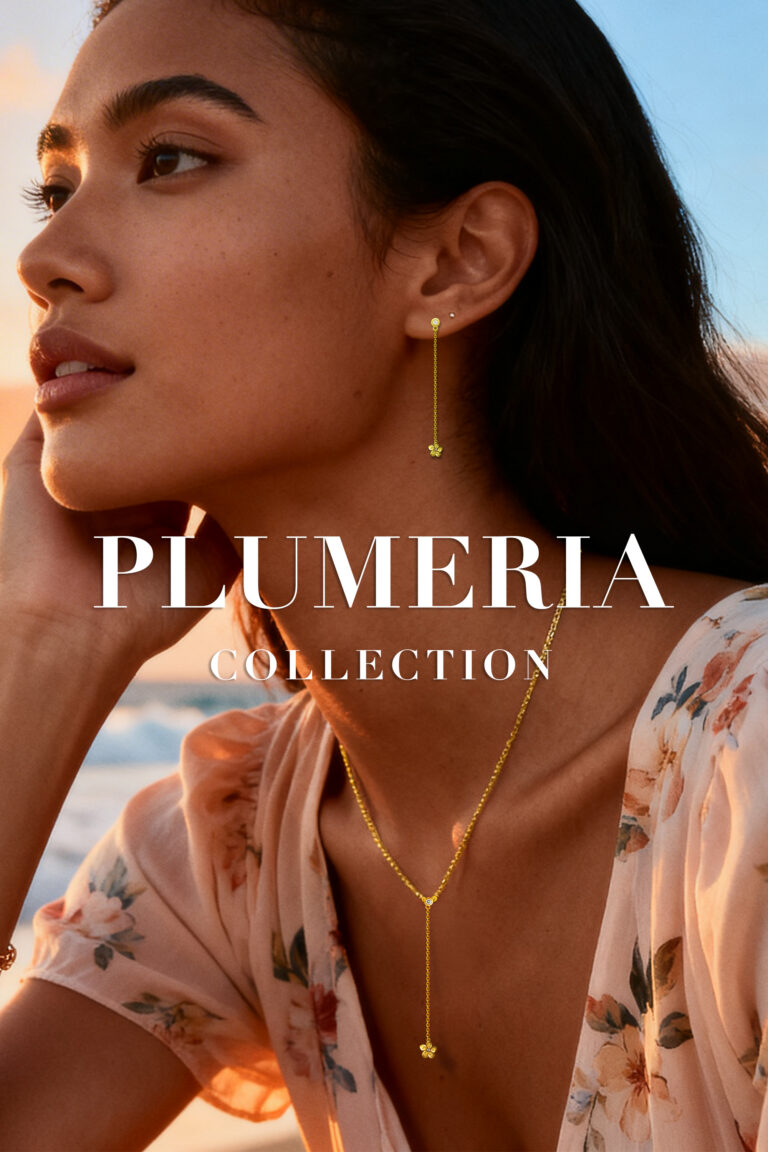 Plumeria collection model of our plumeria flower Hawaiian jewelry