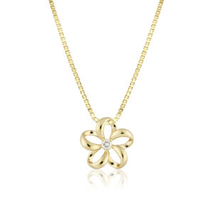 Gold Float Plumeria Diamond Pendant 13mm 14K Yellow Gold Hawaiian Jewelry