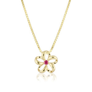 Float Plumeria Ruby Pendant 13mm - 14K Yellow Gold Hawaiian Jewelry