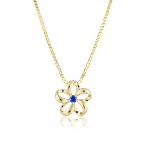 Float Plumeria Sapphire Pendant 13mm - 14K Yellow Gold Hawaiian Jewelry