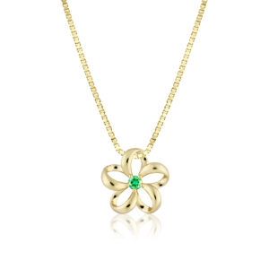 Float Plumeria Emerald Pendant 13mm - 14K Yellow Gold Hawaiian Jewelry