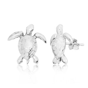 Sea Turtle Silver Post Earrings - Earrings Hawaiian Jewelry