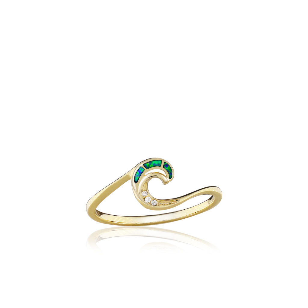 Blue Opal Mini Wave Ring - 14K Rose Gold Rings Hawaiian Jewelry