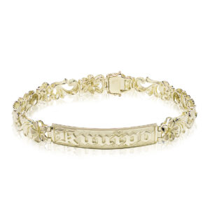 Queen Emma ID Bracelet Raised Gold - 14K Yellow Gold Hawaiian Jewelry