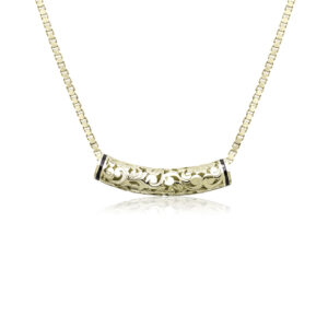 Horizontal Barrel Black Enamel Border Gold Pendant - 14K Rose Gold Hawaiian Jewelry