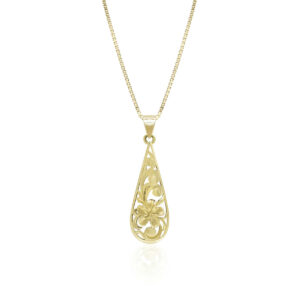 Plumeria Teardrop Pendant - 14K Rose Gold Hawaiian Jewelry