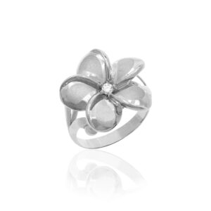 Queen Plumeria Diamond Basket Ring White Gold