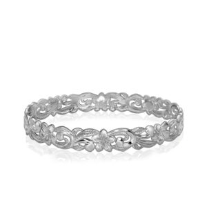 Silver Plumeria Scroll Cutout Bangle - Bracelets Hawaiian Jewelry