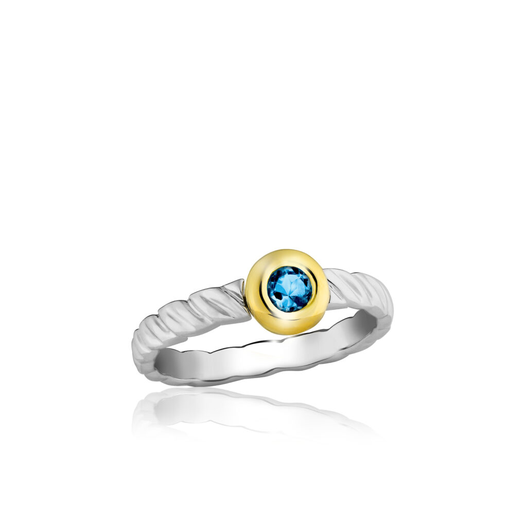 Maile Blue Topaz Ring - 14K Rose Gold Hawaiian Jewelry