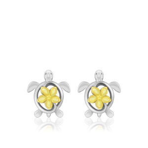 Two Tone Plumeria Honu Post Earrings - Earrings Hawaiian Jewelry